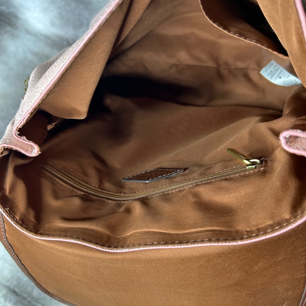 Fossil Blush With Brown Trim Fold Over Snap Backp… - image 5